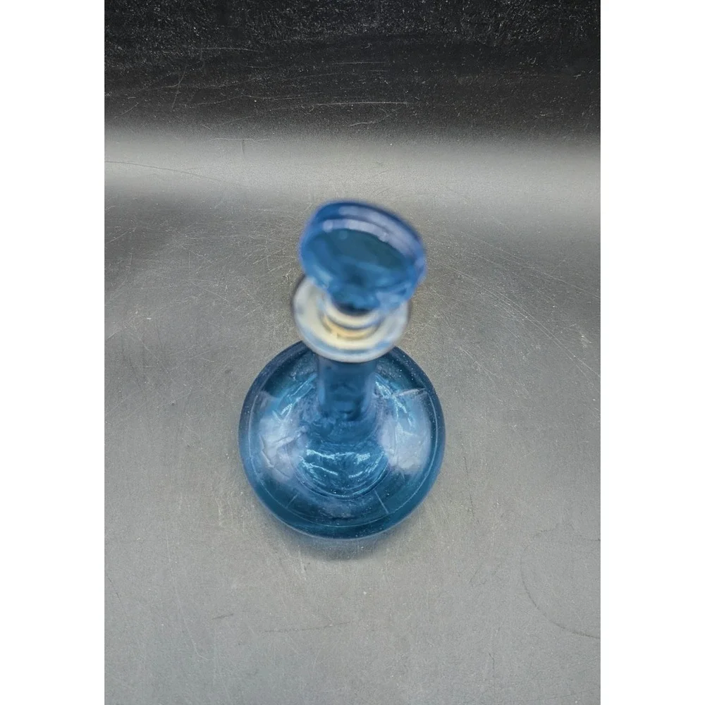 Vintage Blue Glass Decanter with Stopper Made in Japan Mid Century Modern MCM 8